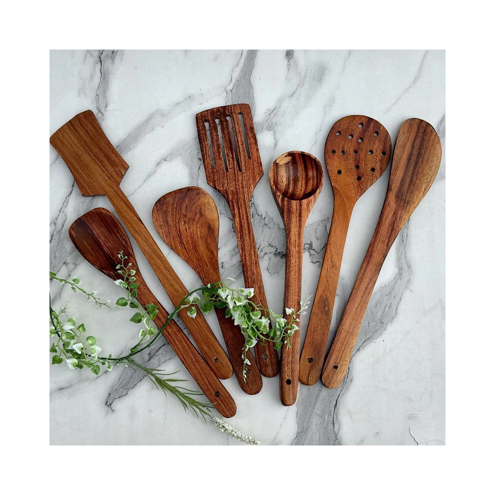 Ecocraft Sheesham Wood Spatula Set of 7 | Traditional Wooden Cooking Spoon