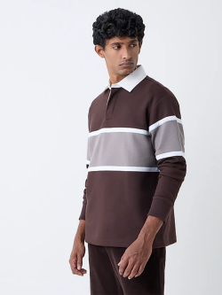 WES Casuals Dark Brown Relaxed-Fit Polo Cotton-Blend T-Shirt