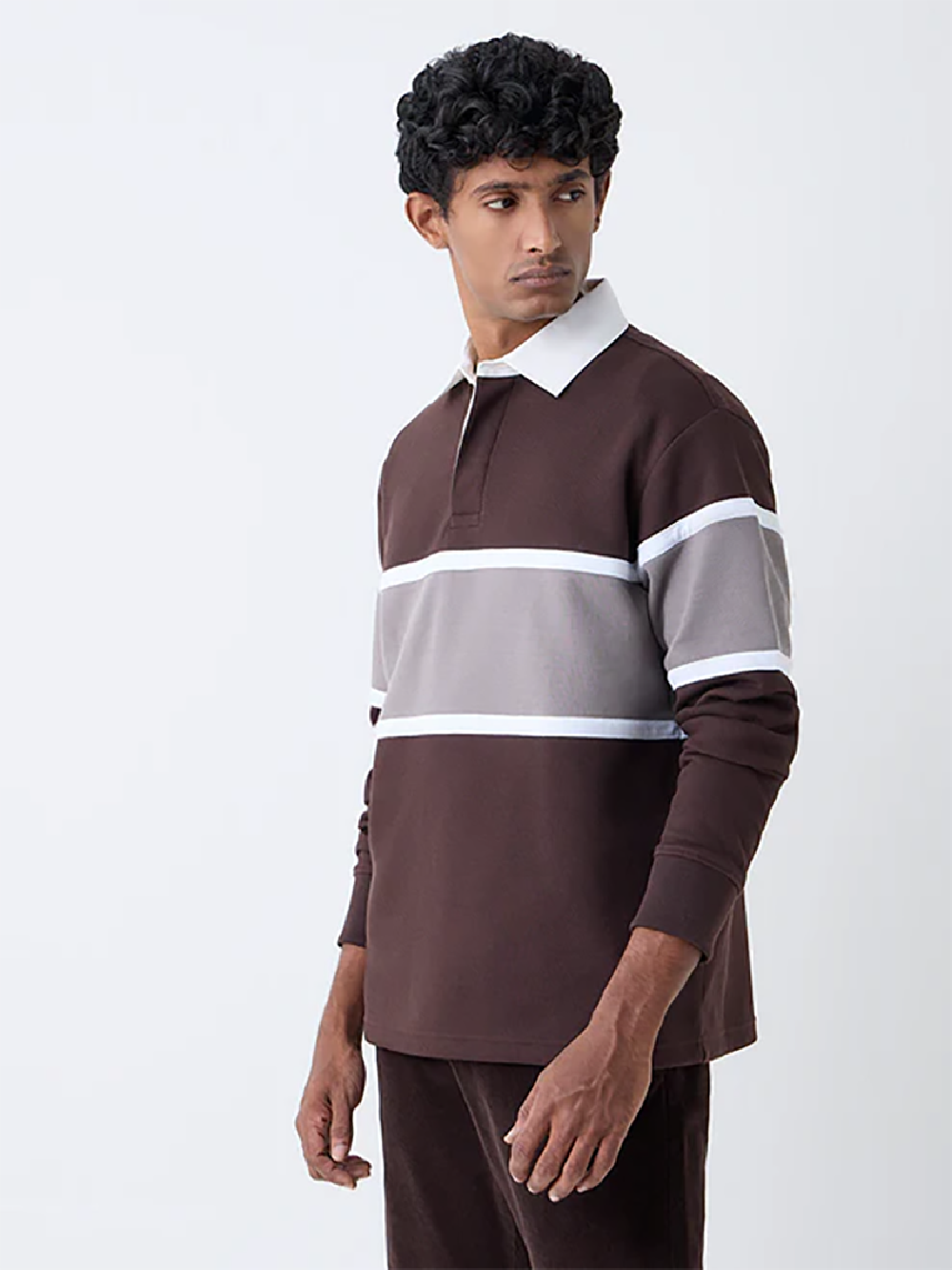 WES Casuals Dark Brown Relaxed-Fit Polo Cotton-Blend T-Shirt