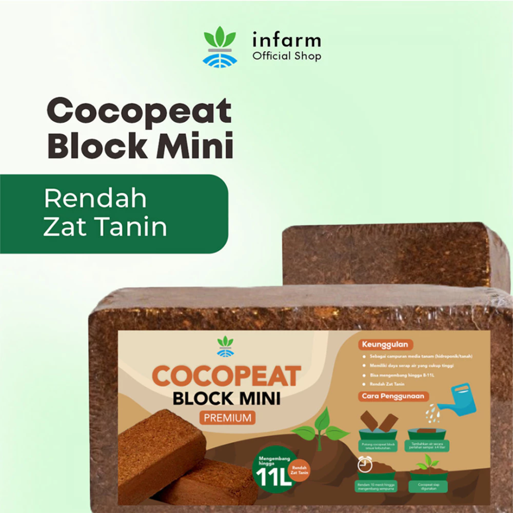 INFARM - Cocopeat Block (Fine Organic Coconut Coir Growing Medium, Low Tannin Content)